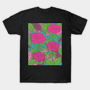 Pink and Green Tropical Foliage with Flowers T-Shirt